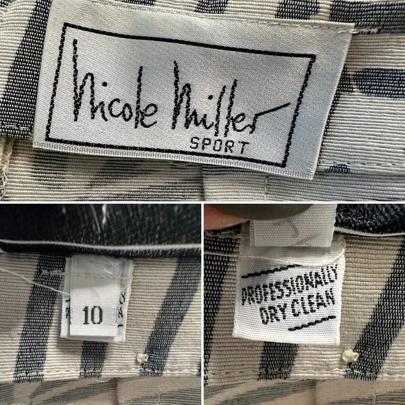 Vintage Nicole Miller Geometric Stripe Skirt Blouse Set Talon Zipper 90s Suit - Picture 8 of 11